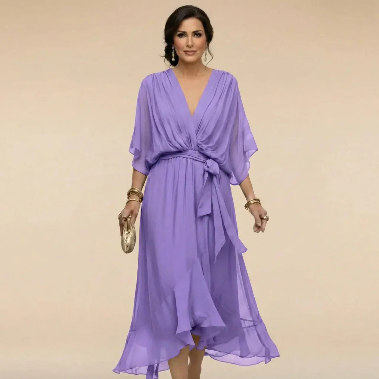 MARTA™ - VESTIDO DE CHIFFON CON ESCOTE EN V