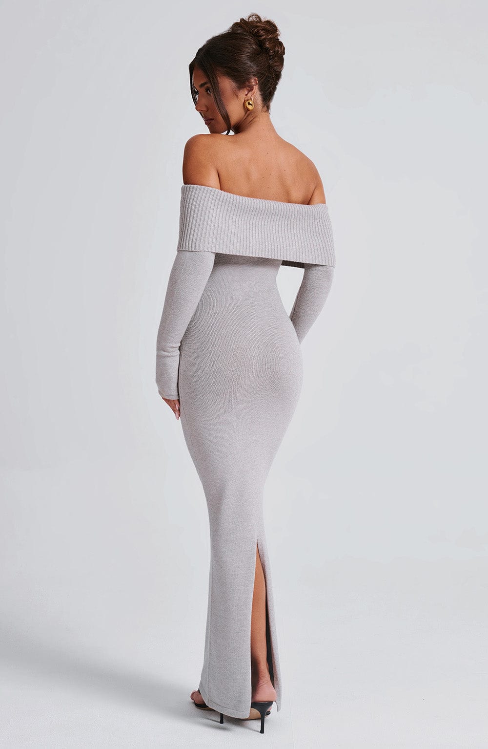BEVERLEY KNIT MAXI DRESS - LIGHT GREY MARL