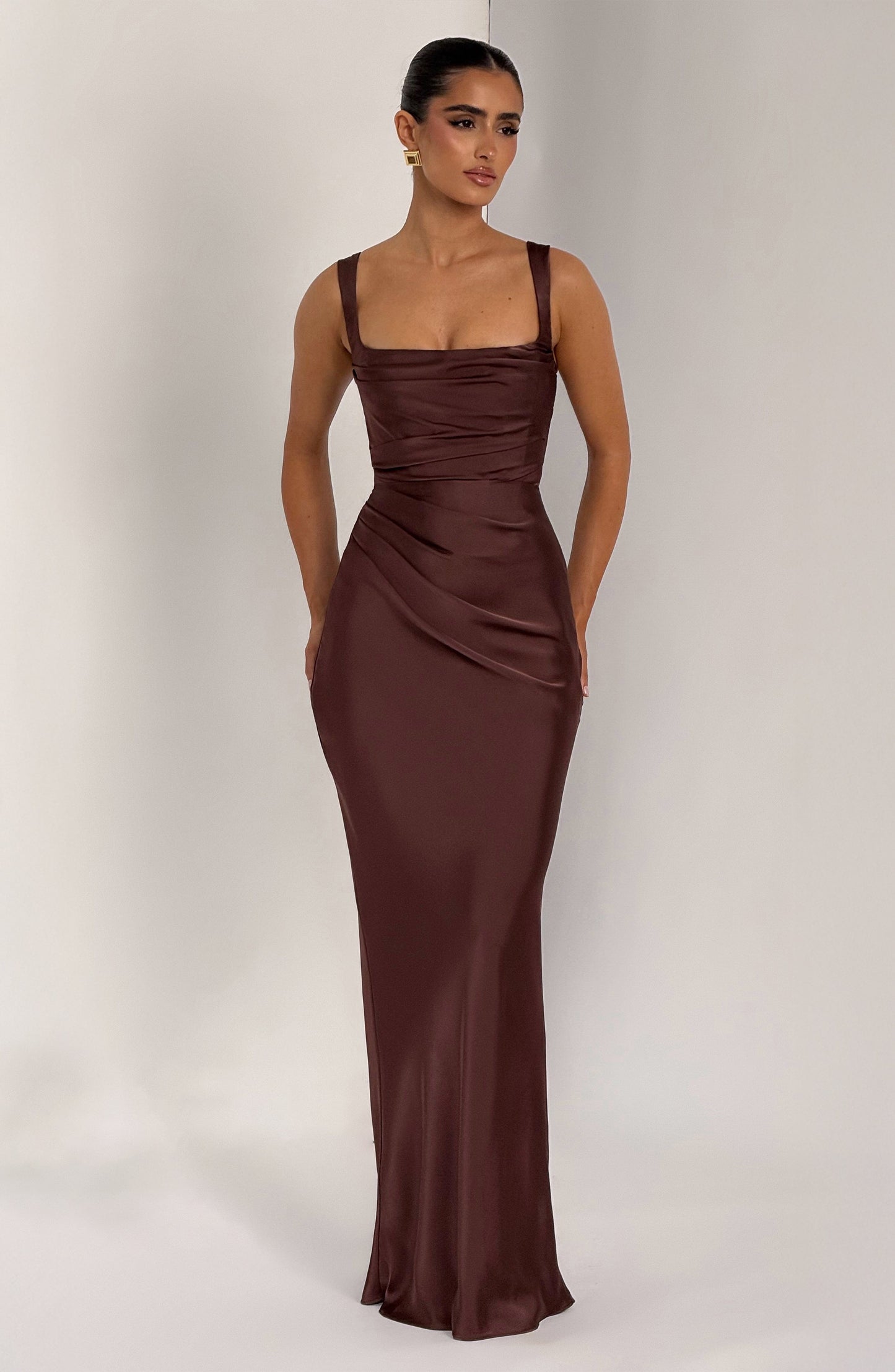 CALANTHE MAXI DRESS - PLUM BROWN