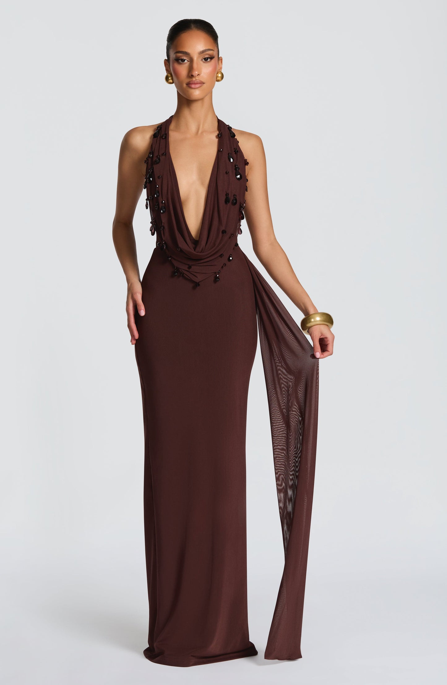 FABIA MAXI DRESS - PLUM BROWN