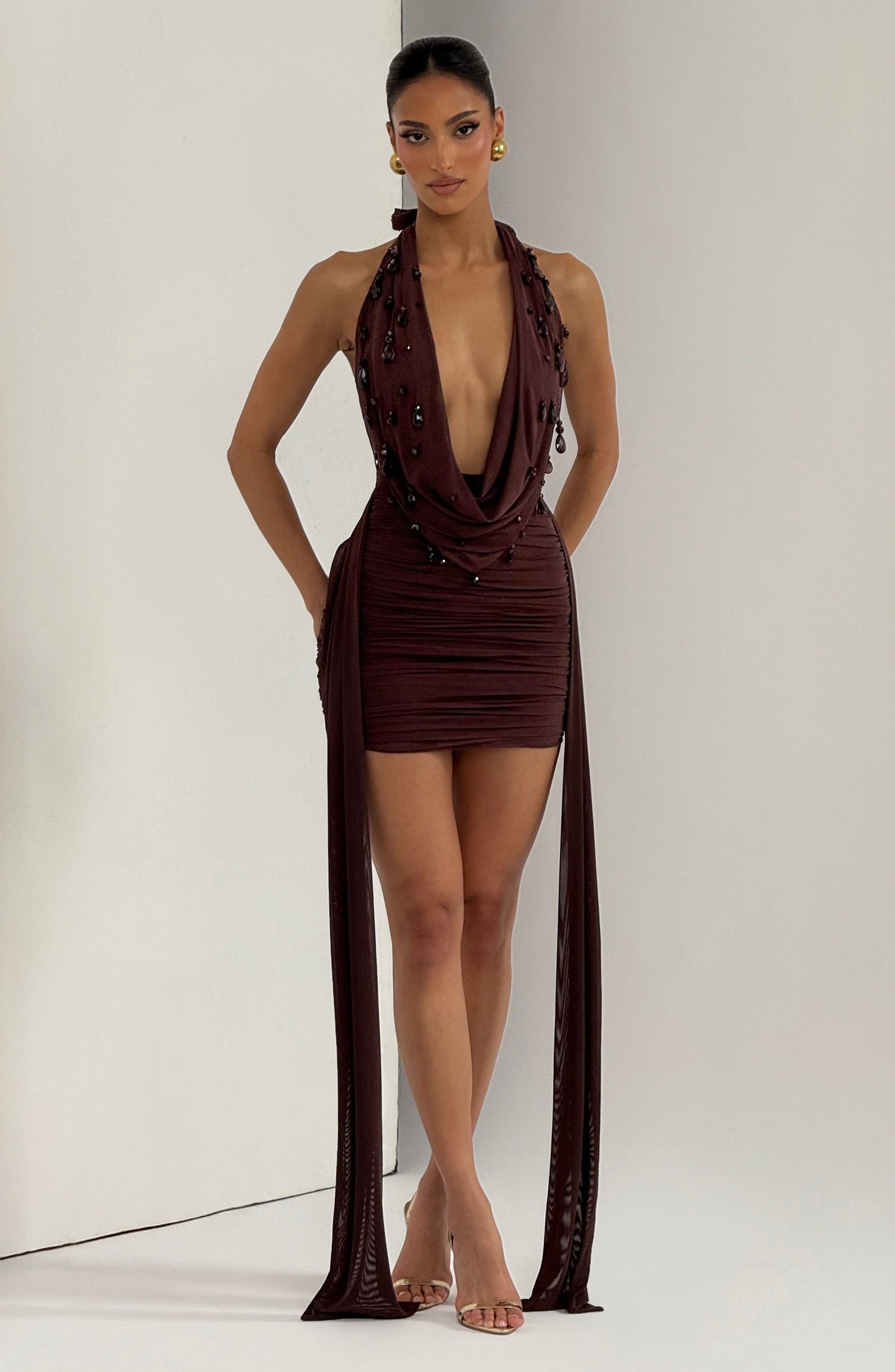 MELONA MINI DRESS - PLUM BROWN