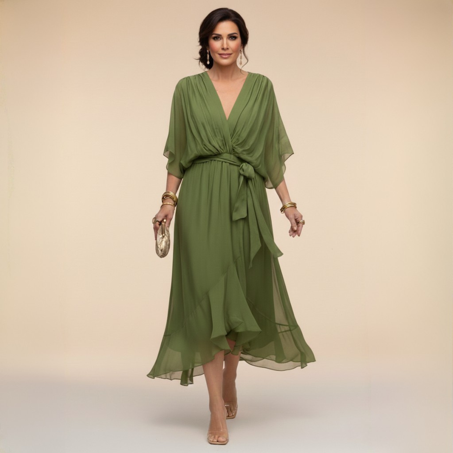 MARTA™ - VESTIDO DE CHIFFON CON ESCOTE EN V