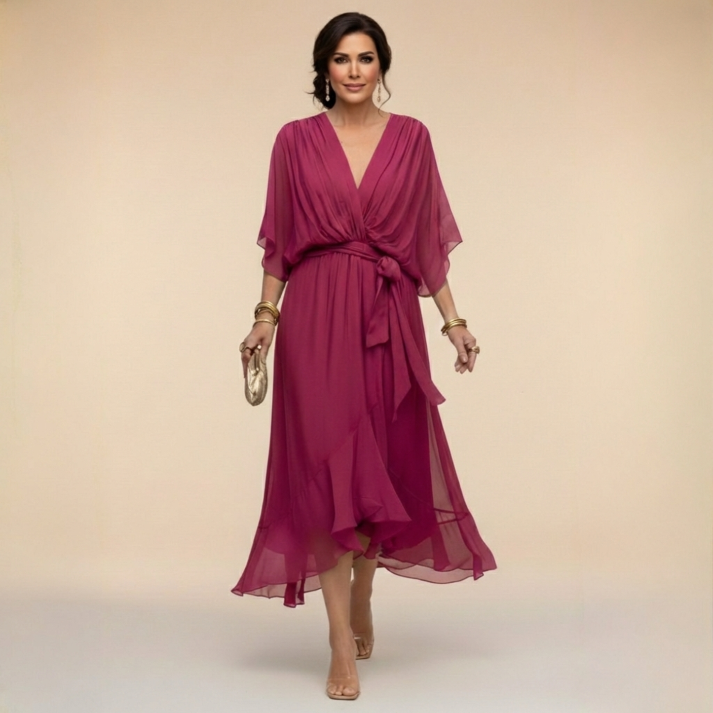 MARTA™ - VESTIDO DE CHIFFON CON ESCOTE EN V