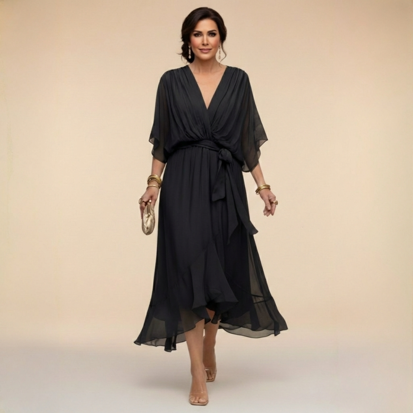 MARTA™ - VESTIDO DE CHIFFON CON ESCOTE EN V