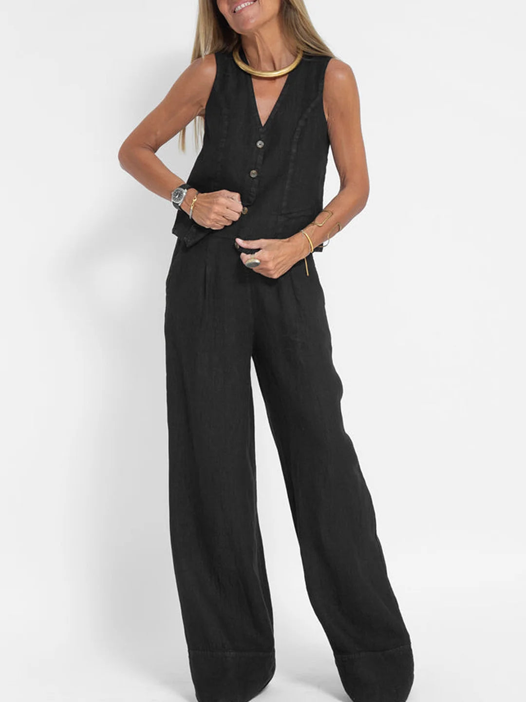 AIRA™ - CONJUNTO ELEGANTE DE DOS PIEZAS CON CHALECO Y PANTALÓN DE PIERNA ANCHA