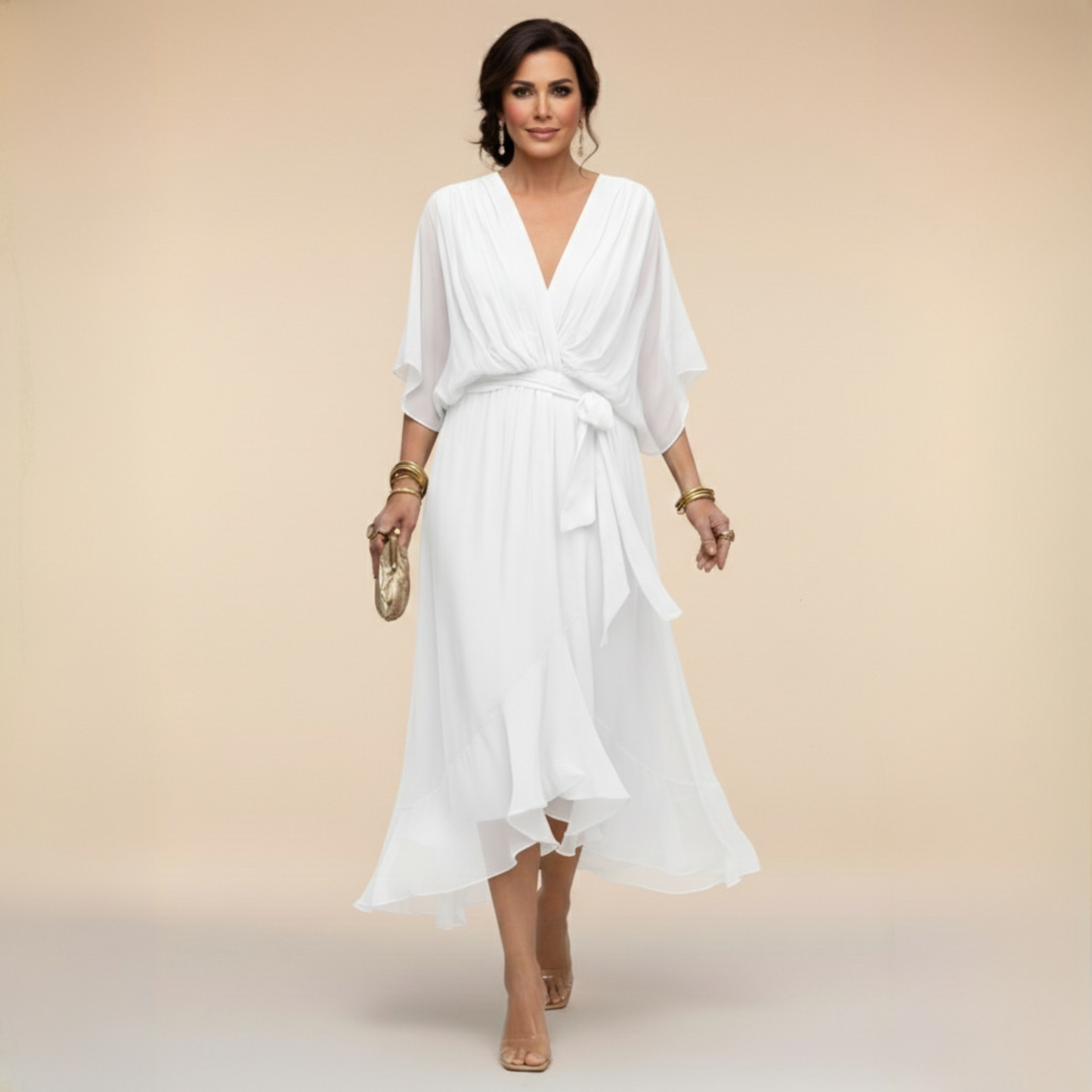 MARTA™ - VESTIDO DE CHIFFON CON ESCOTE EN V