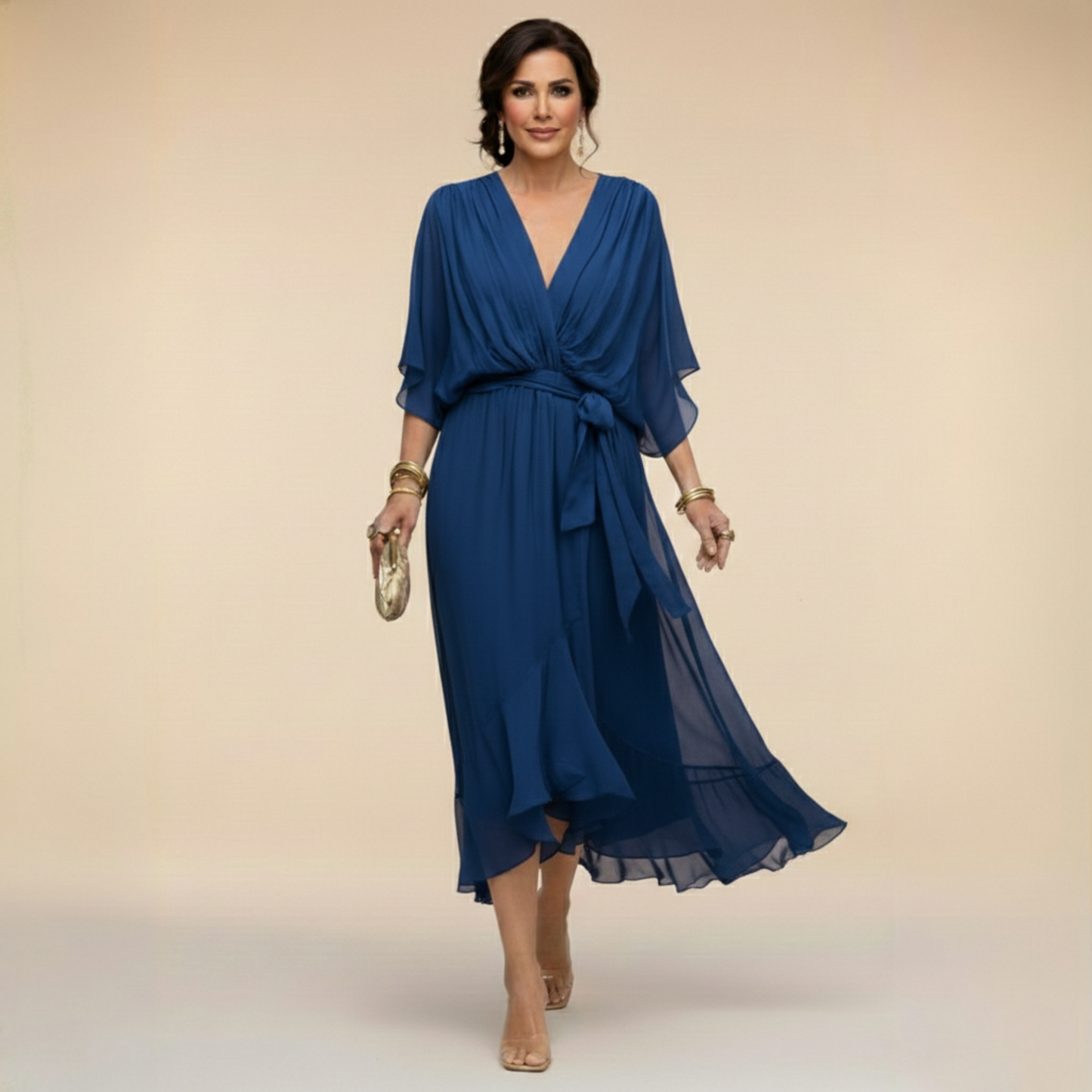 MARTA™ - VESTIDO DE CHIFFON CON ESCOTE EN V