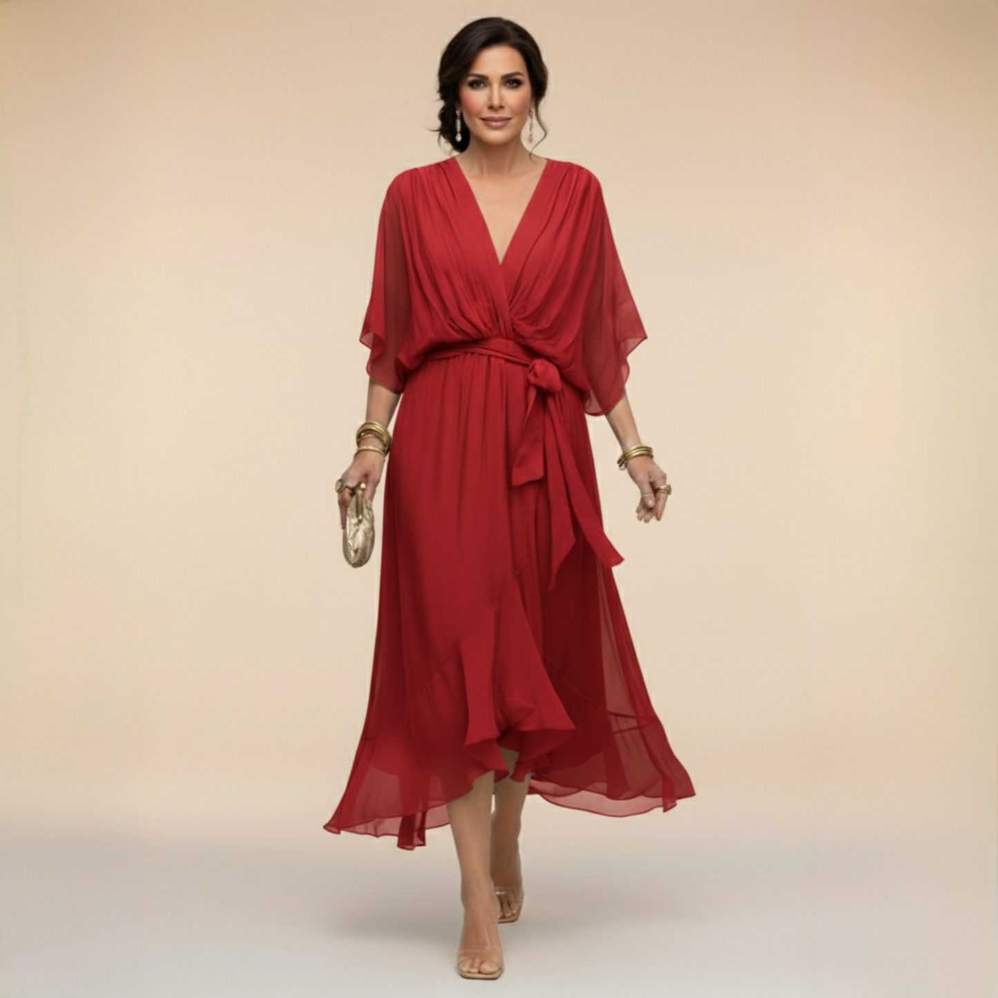 MARTA™ - VESTIDO DE CHIFFON CON ESCOTE EN V