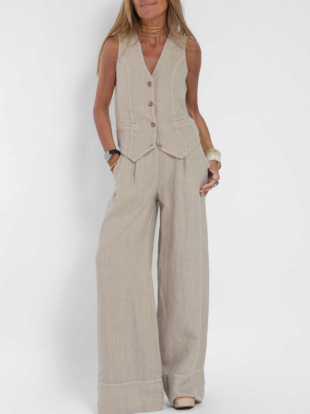 AIRA™ - CONJUNTO ELEGANTE DE DOS PIEZAS CON CHALECO Y PANTALÓN DE PIERNA ANCHA