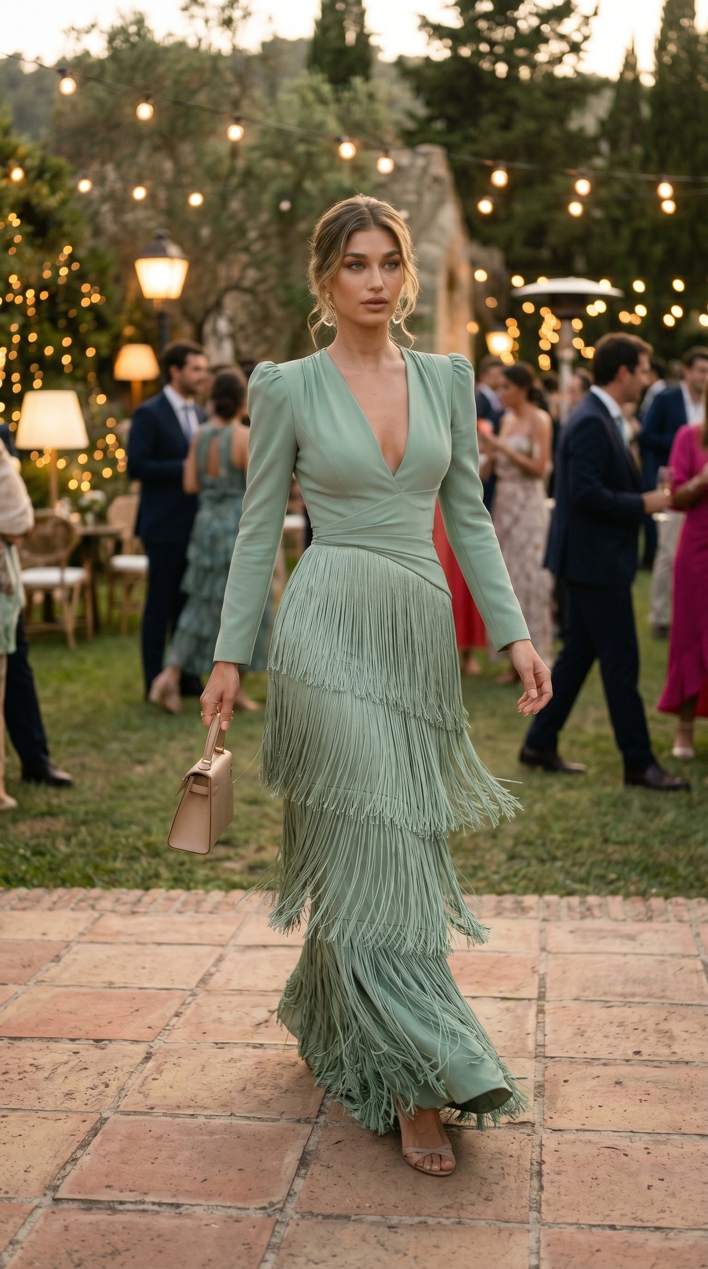 CLARA™ - VESTIDO ELEGANTE CON MANGAS DE FLECOS