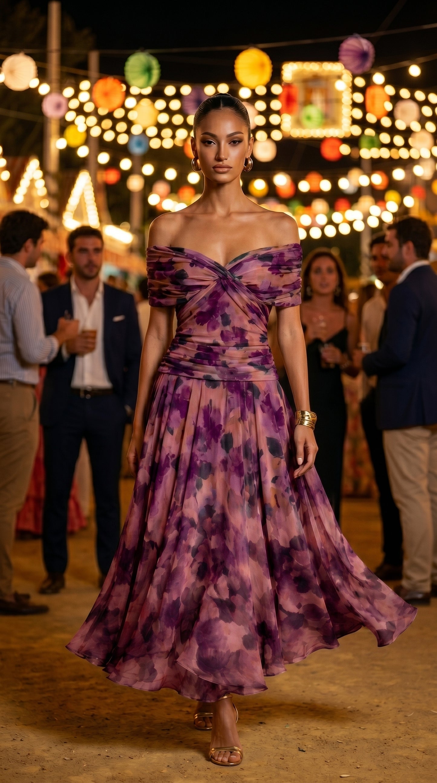 DALMA™ - VESTIDO LARGO CON ESTAMPADO FLORAL DE FANTASIA Y ESCOTE EN V