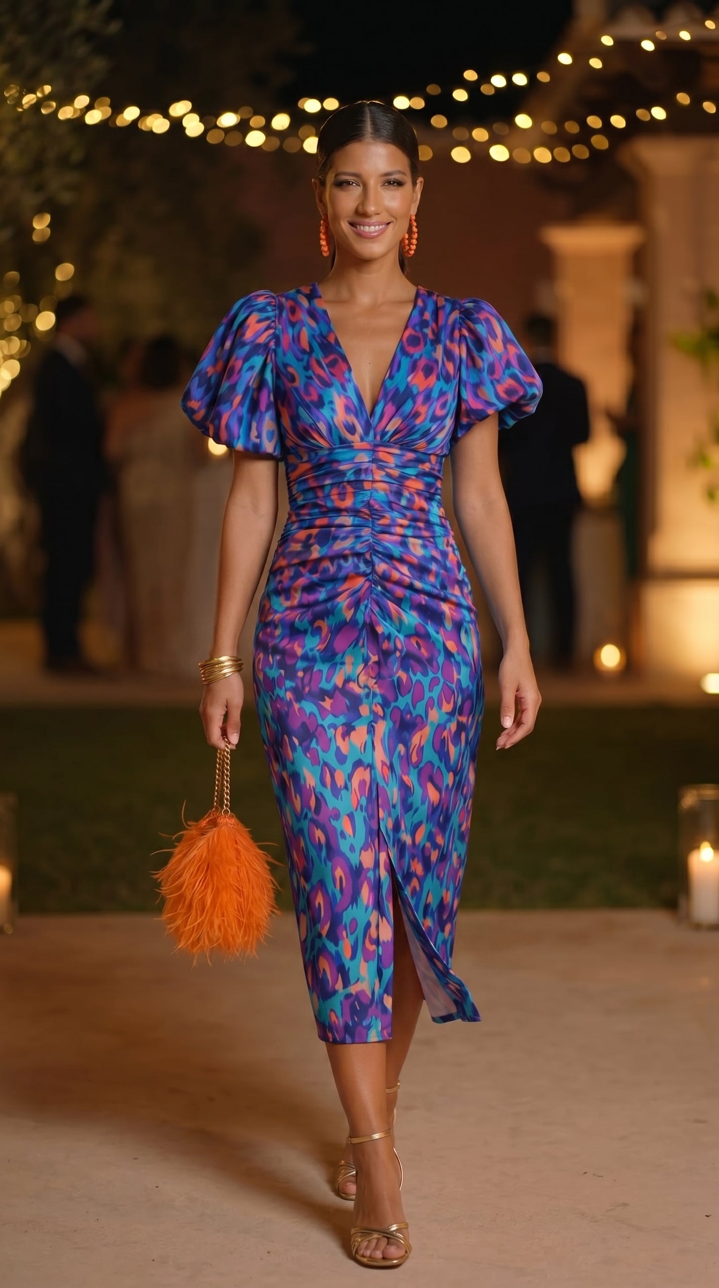CARLA™ - VESTIDO MIDI ESTAMPADO CON MANGAS ABULLONADAS
