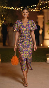 CARLA™ - VESTIDO MIDI ESTAMPADO CON MANGAS ABULLONADAS