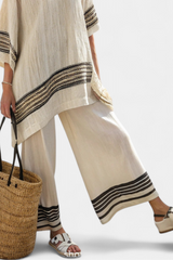 MARIENA™ - CONJUNTO CON TOP ELEGANTE DE LINO CON RAYAS NEGRAS Y PANTALÓN FLUIDO