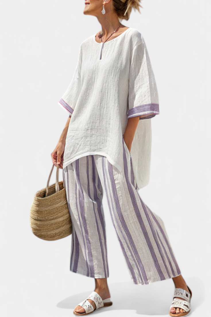 ALLEGRA™ - CAMISETA CÓMODA Y PANTALÓN DE BAMBÚ A RAYAS