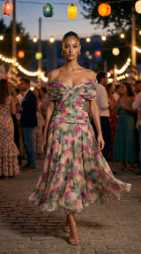 DALMA™ - VESTIDO LARGO CON ESTAMPADO FLORAL DE FANTASIA Y ESCOTE EN V