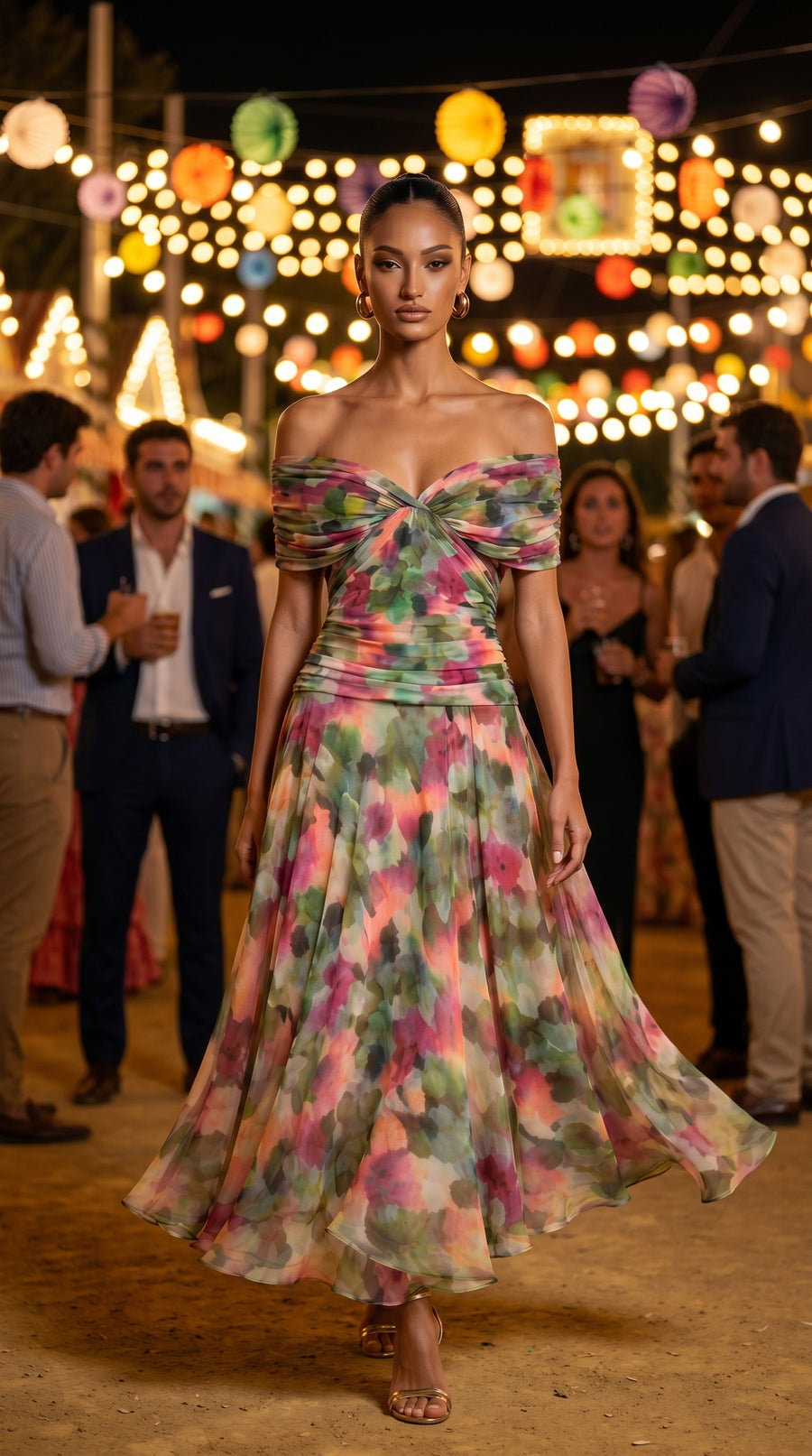 DALMA™ - VESTIDO LARGO CON ESTAMPADO FLORAL DE FANTASIA Y ESCOTE EN V