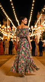 DALMA™ - VESTIDO LARGO CON ESTAMPADO FLORAL DE FANTASIA Y ESCOTE EN V