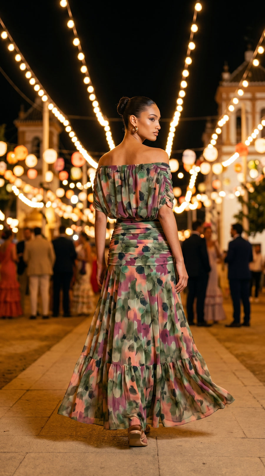 DALMA™ - VESTIDO LARGO CON ESTAMPADO FLORAL DE FANTASIA Y ESCOTE EN V