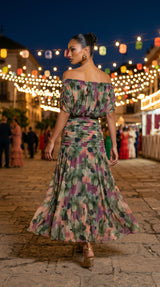 DALMA™ - VESTIDO LARGO CON ESTAMPADO FLORAL DE FANTASIA Y ESCOTE EN V