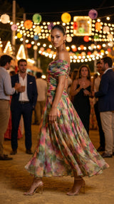 DALMA™ - VESTIDO LARGO CON ESTAMPADO FLORAL DE FANTASIA Y ESCOTE EN V