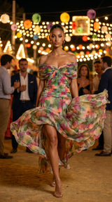 DALMA™ - VESTIDO LARGO CON ESTAMPADO FLORAL DE FANTASIA Y ESCOTE EN V