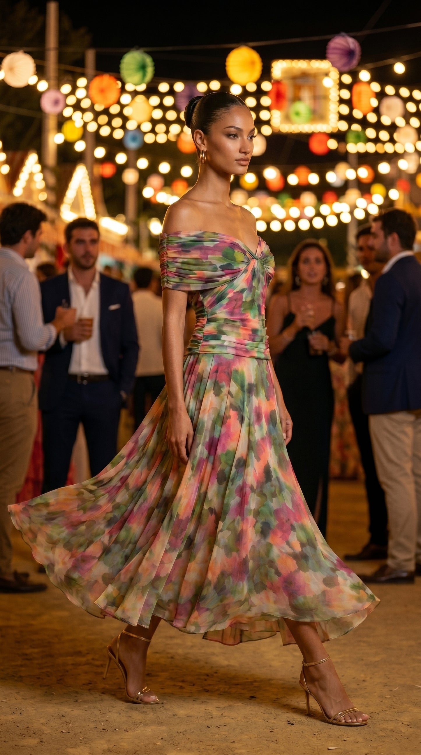 DALMA™ - VESTIDO LARGO CON ESTAMPADO FLORAL DE FANTASIA Y ESCOTE EN V