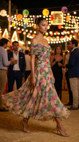 DALMA™ - VESTIDO LARGO CON ESTAMPADO FLORAL DE FANTASIA Y ESCOTE EN V