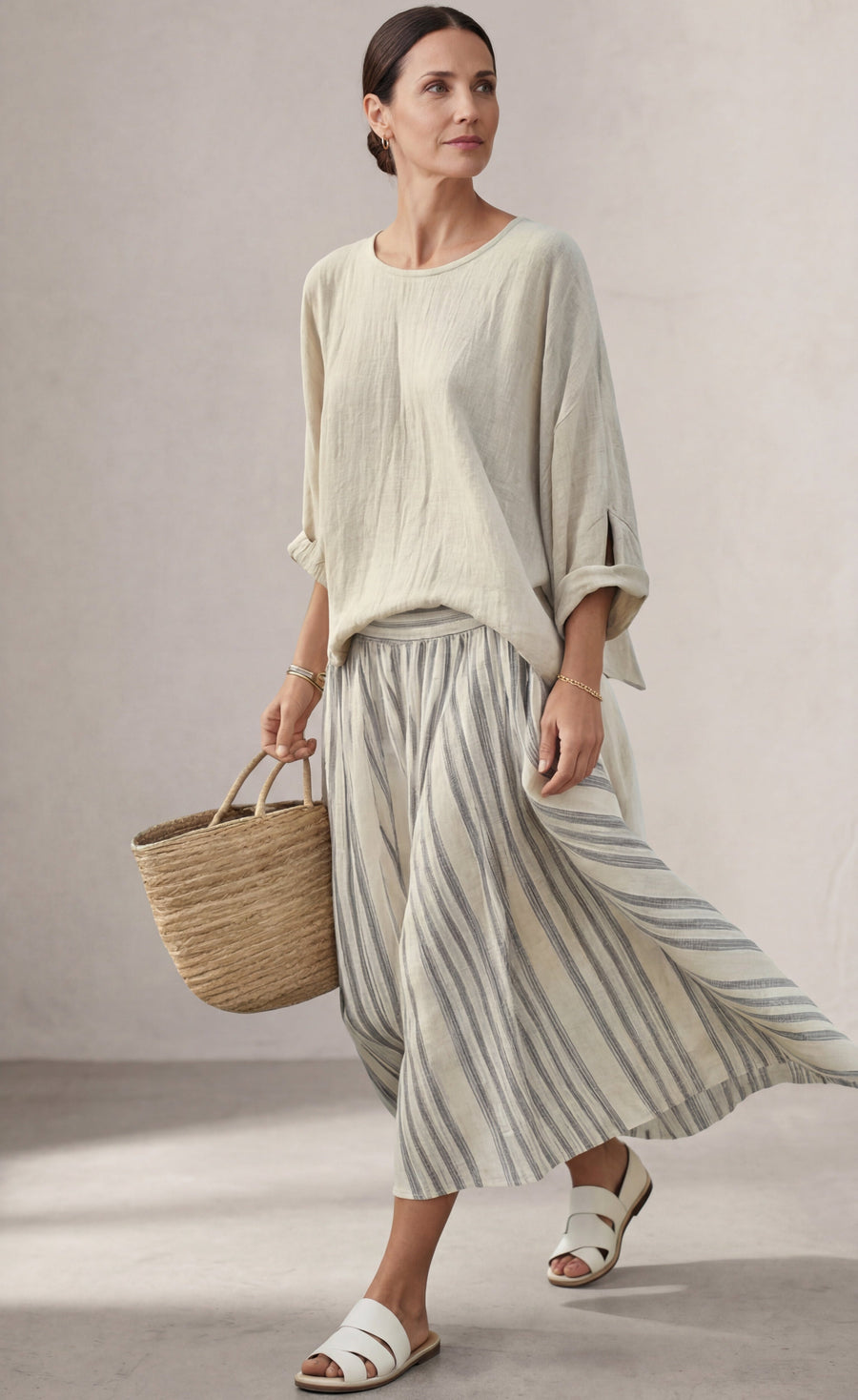 ARIADNA™ - CONJUNTO DE BLUSA CÓMODA Y FALDA MIDI A RAYAS