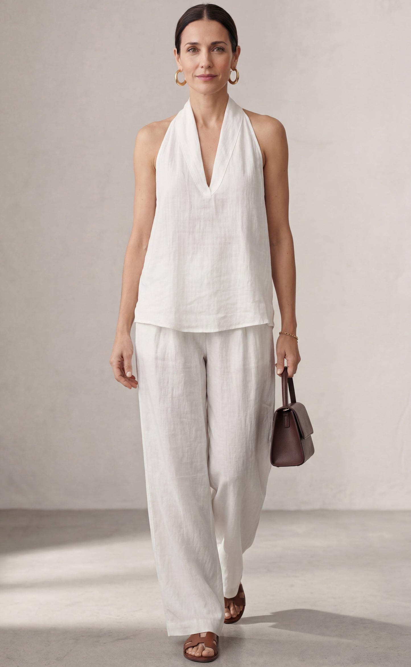 SOPHIE™ - CONJUNTO DE LINO CON ESCOTE EN V Y PANTALON FLUIDO