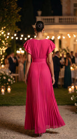 RORY™ - VESTIDO LARGO PLISADO, CON MANGAS DE VOLANTES Y CINTURA ENTALLADA
