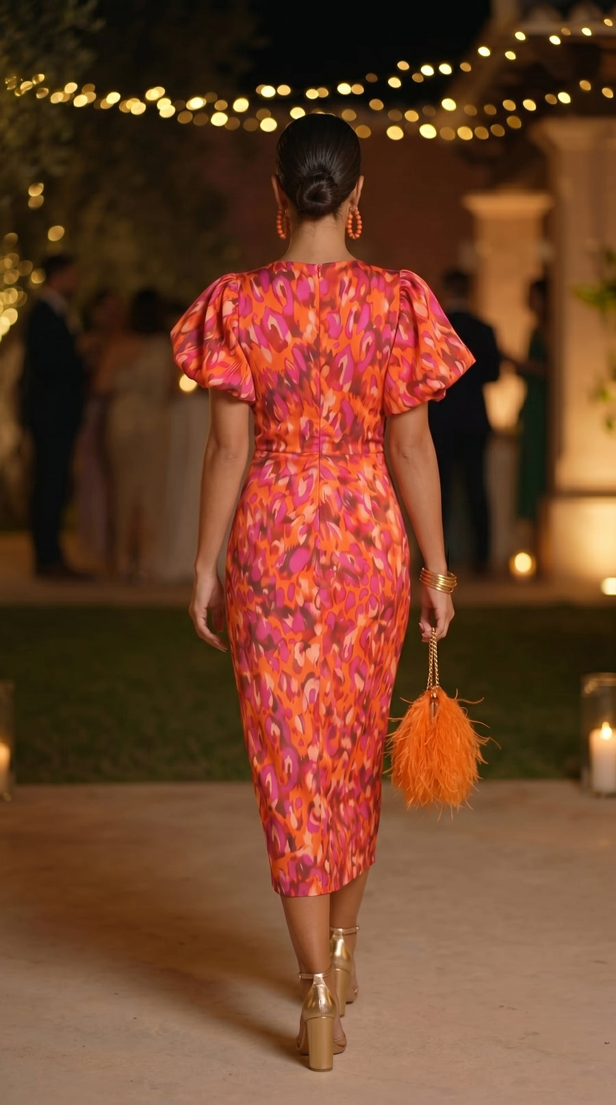 CARLA™ - VESTIDO MIDI ESTAMPADO CON MANGAS ABULLONADAS