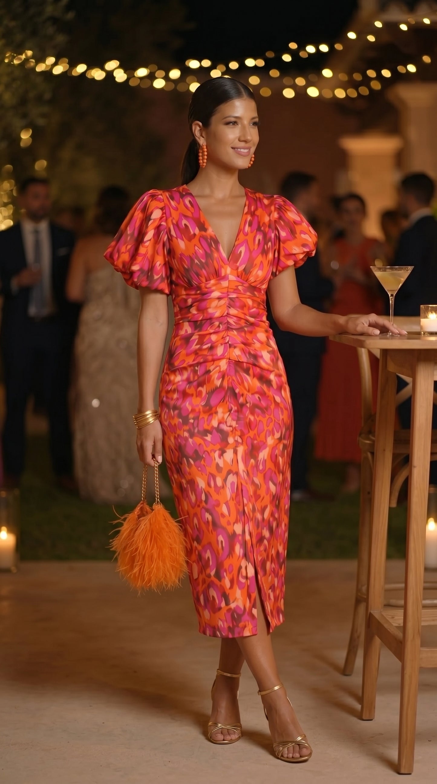 CARLA™ - VESTIDO MIDI ESTAMPADO CON MANGAS ABULLONADAS