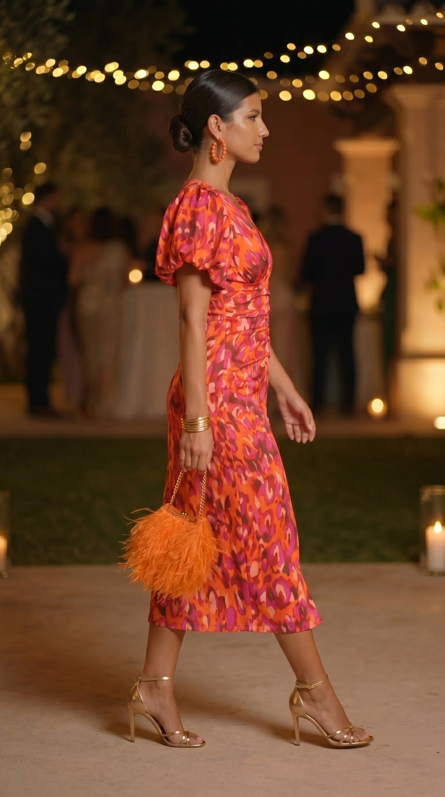 CARLA™ - VESTIDO MIDI ESTAMPADO CON MANGAS ABULLONADAS