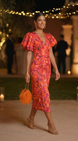 CARLA™ - VESTIDO MIDI ESTAMPADO CON MANGAS ABULLONADAS