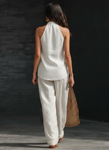 SOPHIE™ - CONJUNTO DE LINO CON ESCOTE EN V Y PANTALON FLUIDO