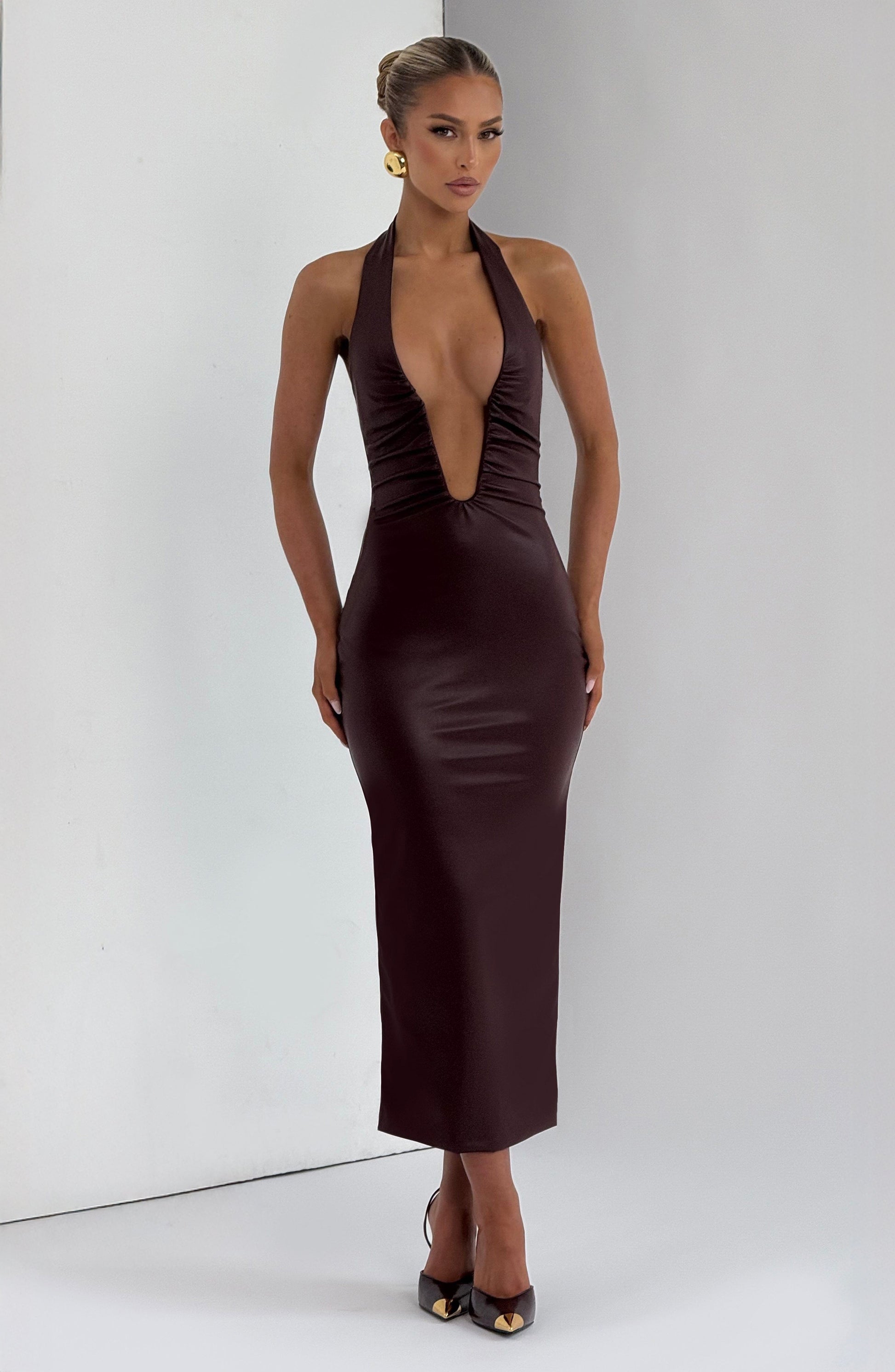 AINSLEY MIDI DRESS - BURGUNDY