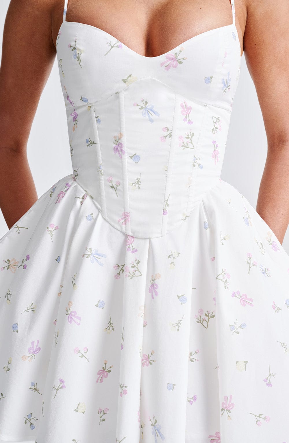 ANALEIGH MINI DRESS - WHITE MULTI FLORAL PRINT