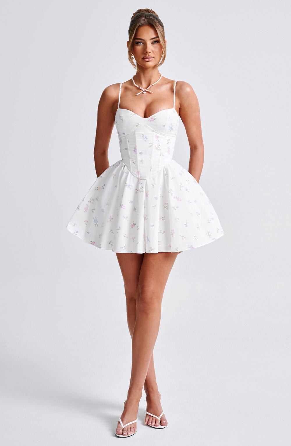 ANALEIGH MINI DRESS - WHITE MULTI FLORAL PRINT