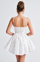 ANALEIGH MINI DRESS - WHITE MULTI FLORAL PRINT