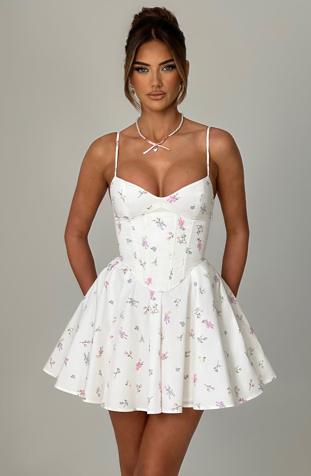 ANALEIGH MINI DRESS - WHITE MULTI FLORAL PRINT