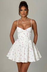 ANALEIGH MINI DRESS - WHITE MULTI FLORAL PRINT