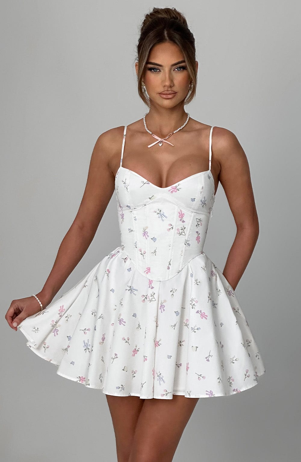 ANALEIGH MINI DRESS - WHITE MULTI FLORAL PRINT
