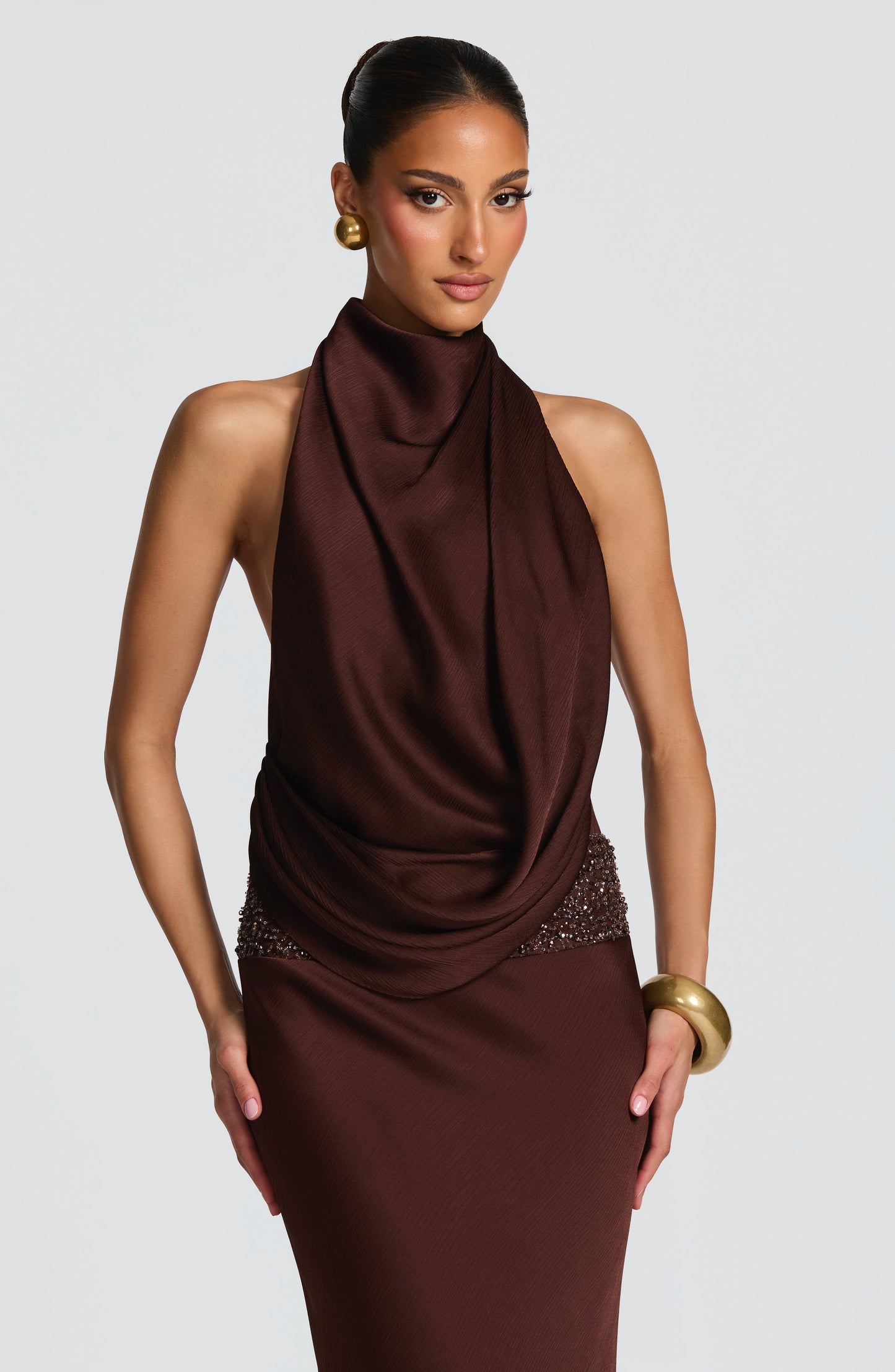 ARMELLE MAXI DRESS - PLUM BROWN
