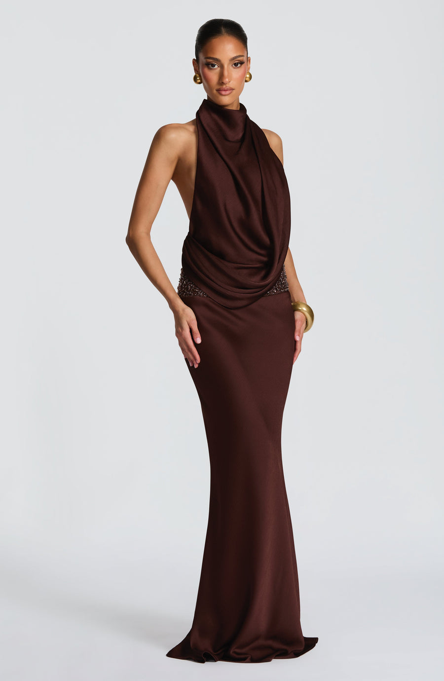 VESTIDO LARGO ARMELLE - MARRÓN CIRUELA