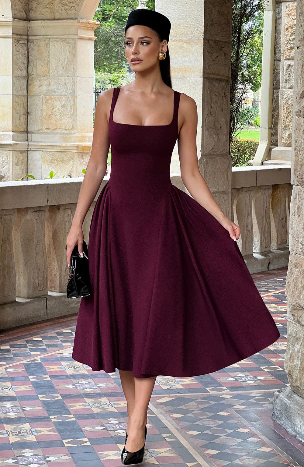 BETTY MIDI DRESS - CHERRY LACQUER