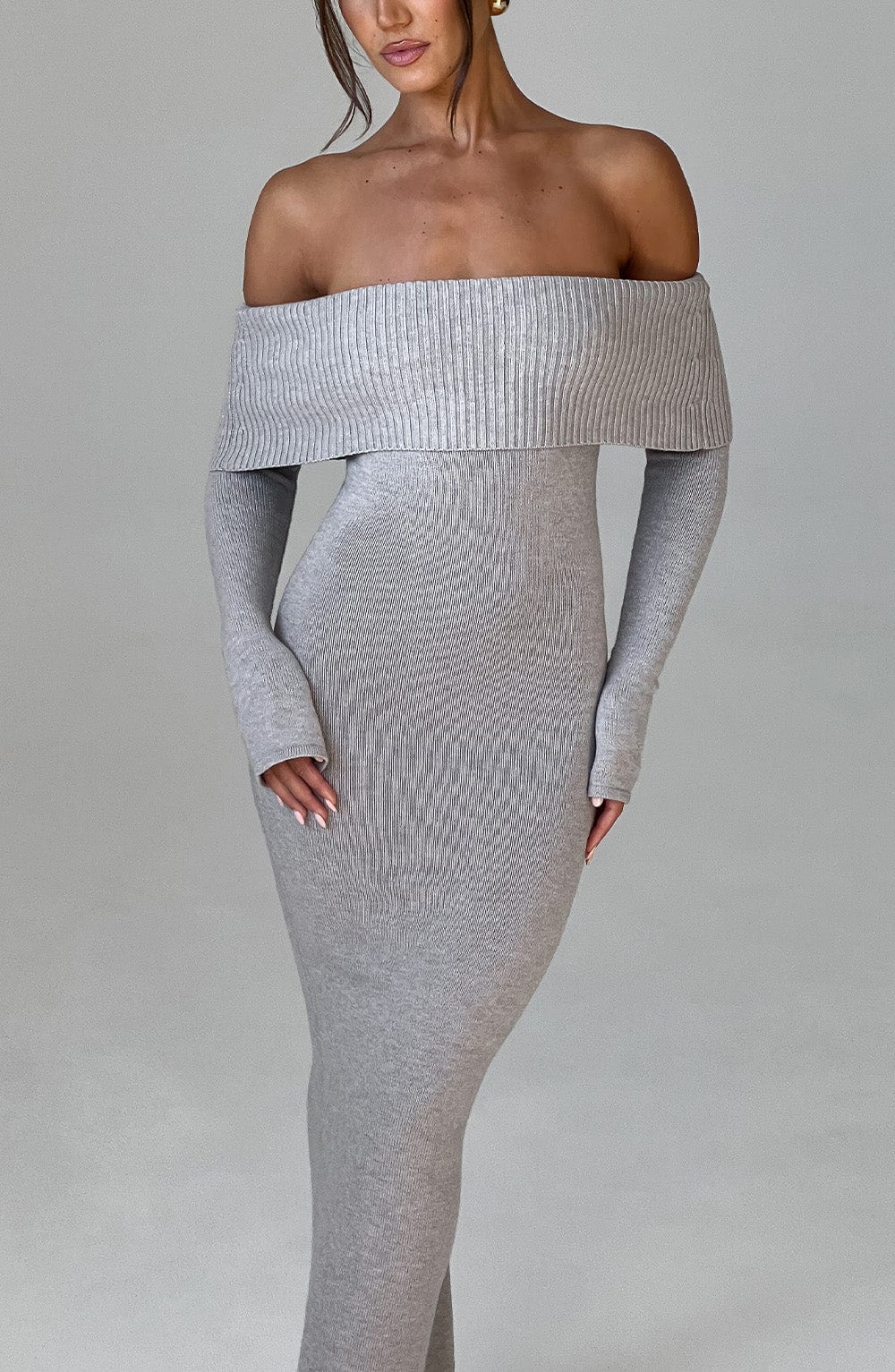 BEVERLEY KNIT MAXI DRESS - LIGHT GREY MARL