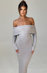 BEVERLEY KNIT MAXI DRESS - LIGHT GREY MARL
