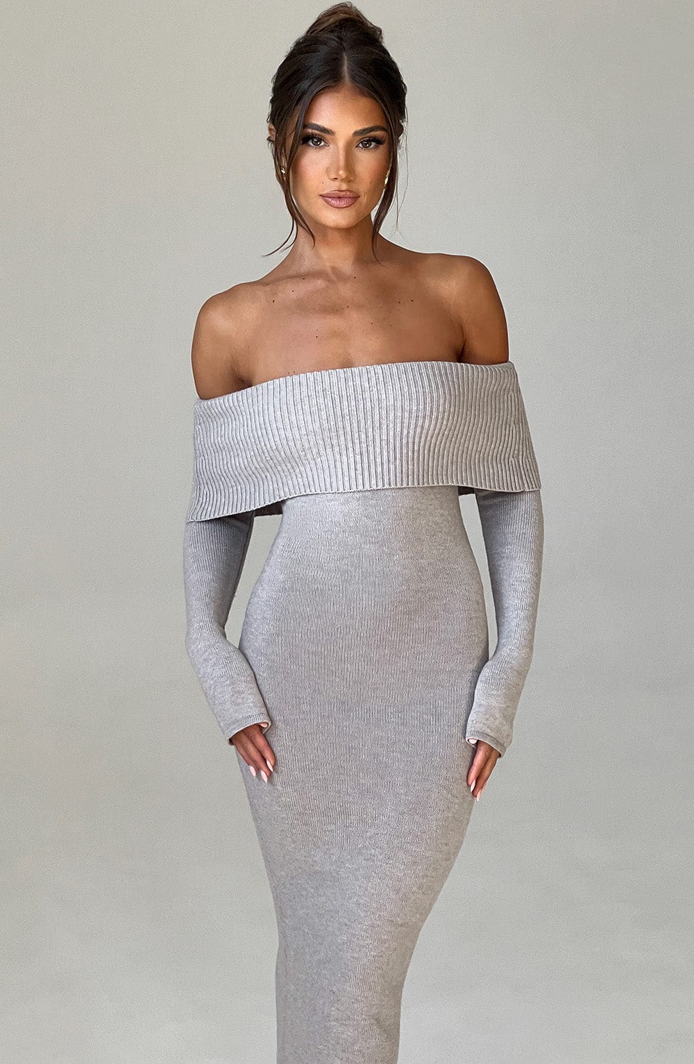 BEVERLEY KNIT MAXI DRESS - LIGHT GREY MARL