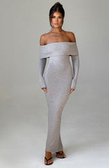 BEVERLEY KNIT MAXI DRESS - LIGHT GREY MARL